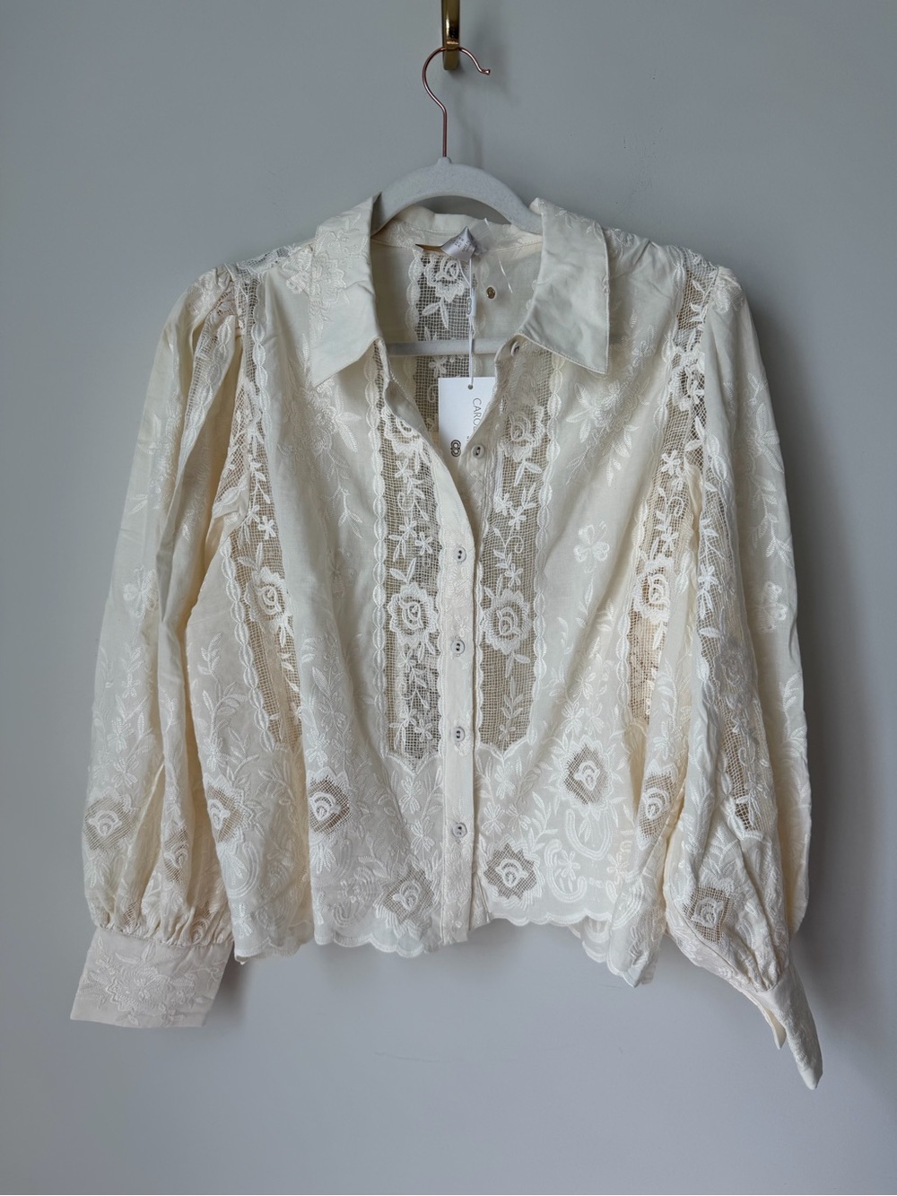 Caroline Constas cream Lace cotton Button-Up long sleeve Blouse